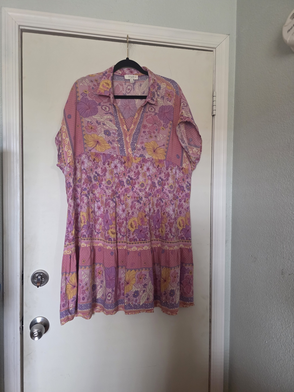 Umgee Pink Floral Midi Dress with Yellow Accents